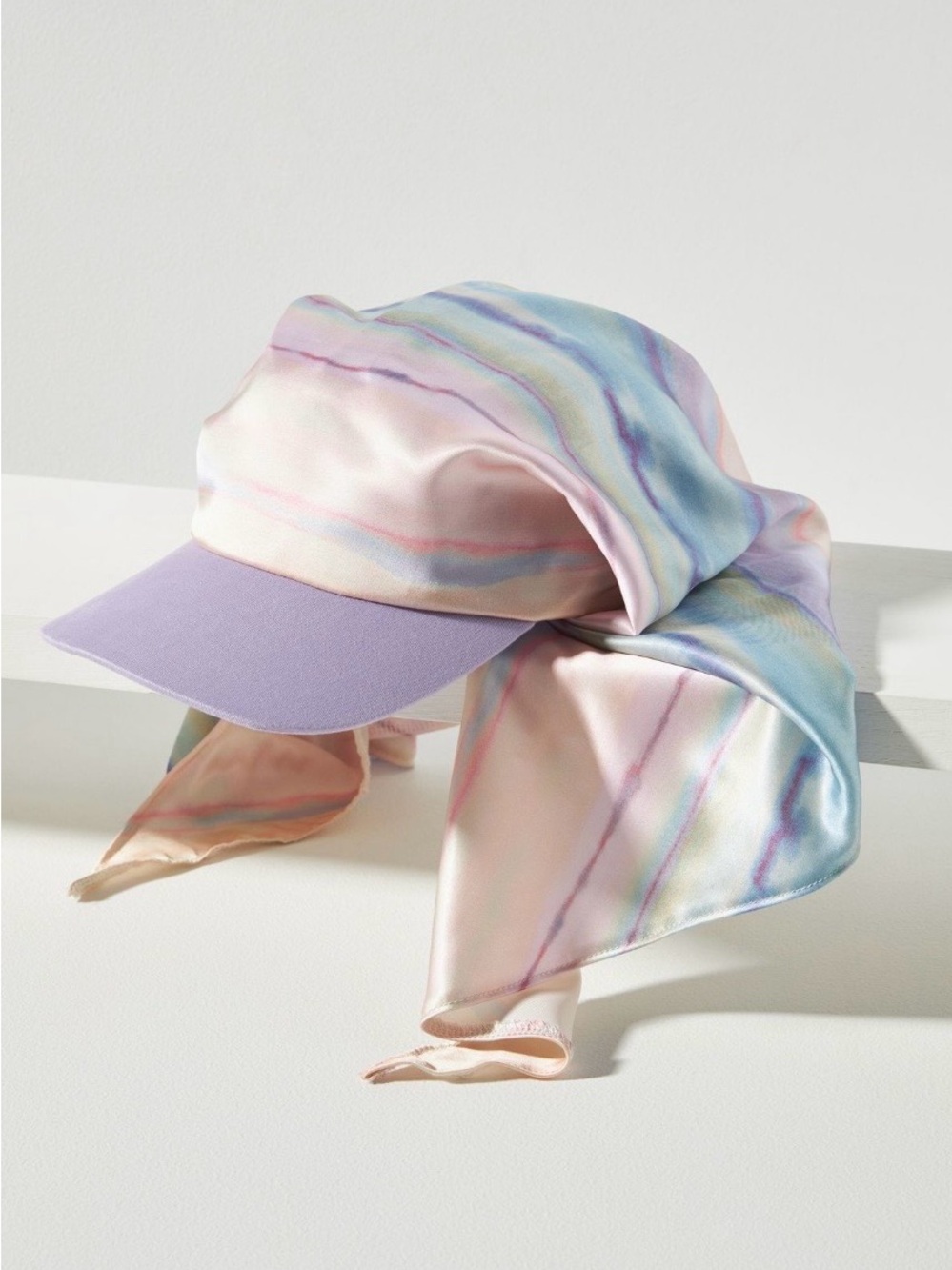 Anthropologie Lavender Cap with Pastel Marble Satin Scarf - Picture 4 of 4